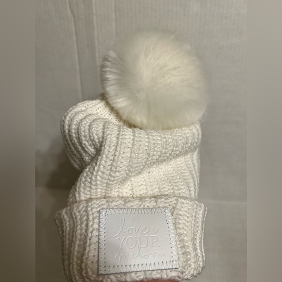 Love Your Melon 100% Cotton White Pom Beanie Adult All White with White Pom M7. main image 12